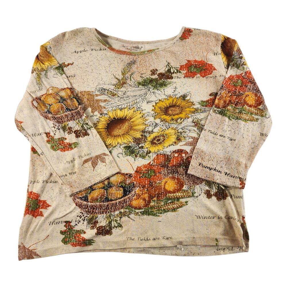 Vintage Jane Ashley Fall Harvest Floral Beaded Embroidered Top L Grandmacore